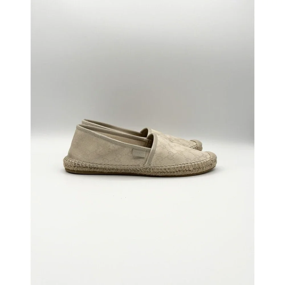 Gucci Off White/Cream GG Canvas and Leather Slip On Espadrille Flats EU 37.5